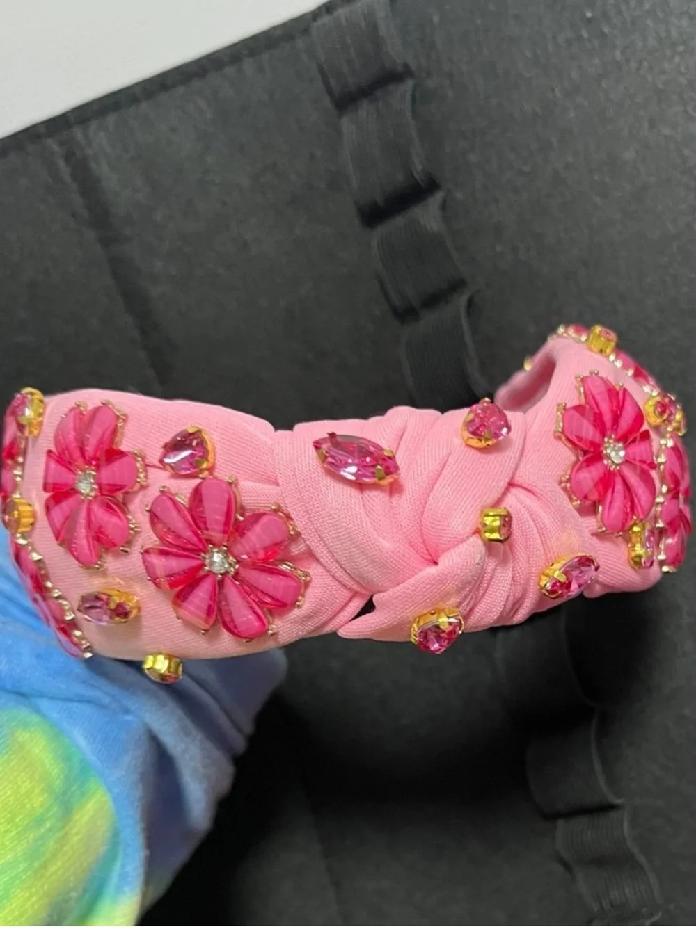 Pink Beaded Floral Knotted Headband